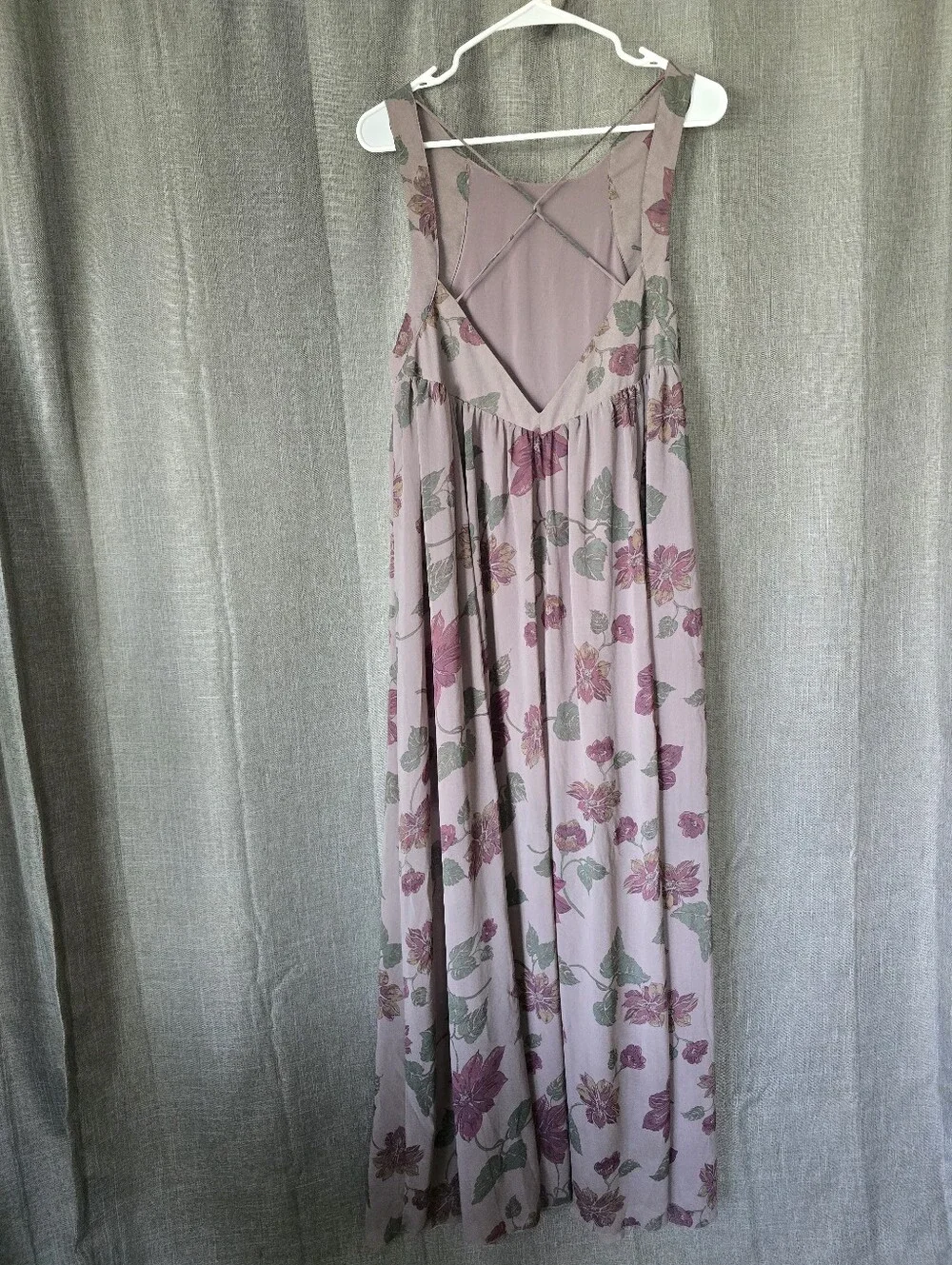 Free People Purple Floral Maxi Dress Sleeveless Open Back Size L